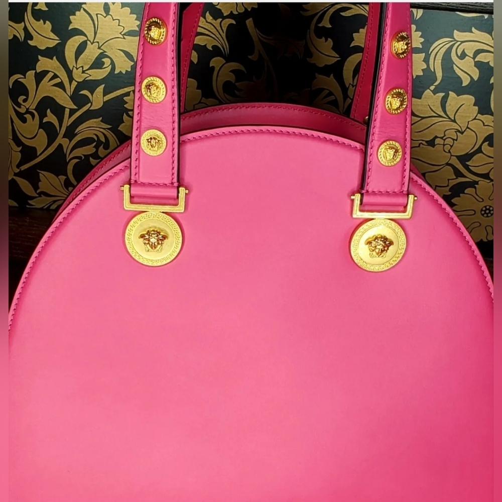 New Versace Womens Bright Pink Leather Tribute Medallion Handbag Shoulder Bag - Picture 3 of 16